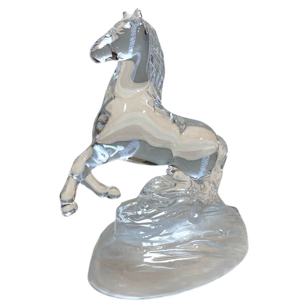 Cristal D’Arques France Lead Crystal Rearing Horse Figurine 6.5” Clear Glass